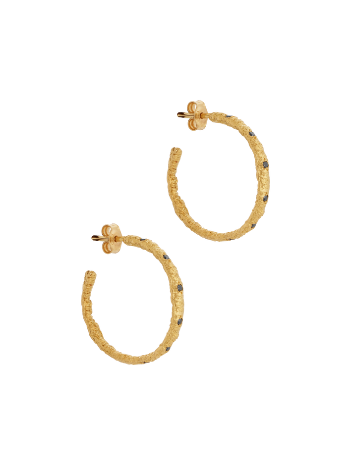 Straight stitch hoop earrings with black diamonds, medium