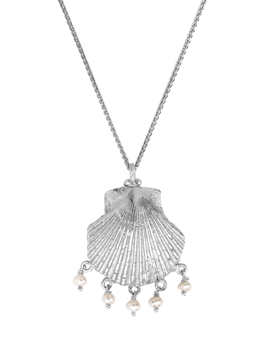 Scallop shell pendant with seed pearls  photo
