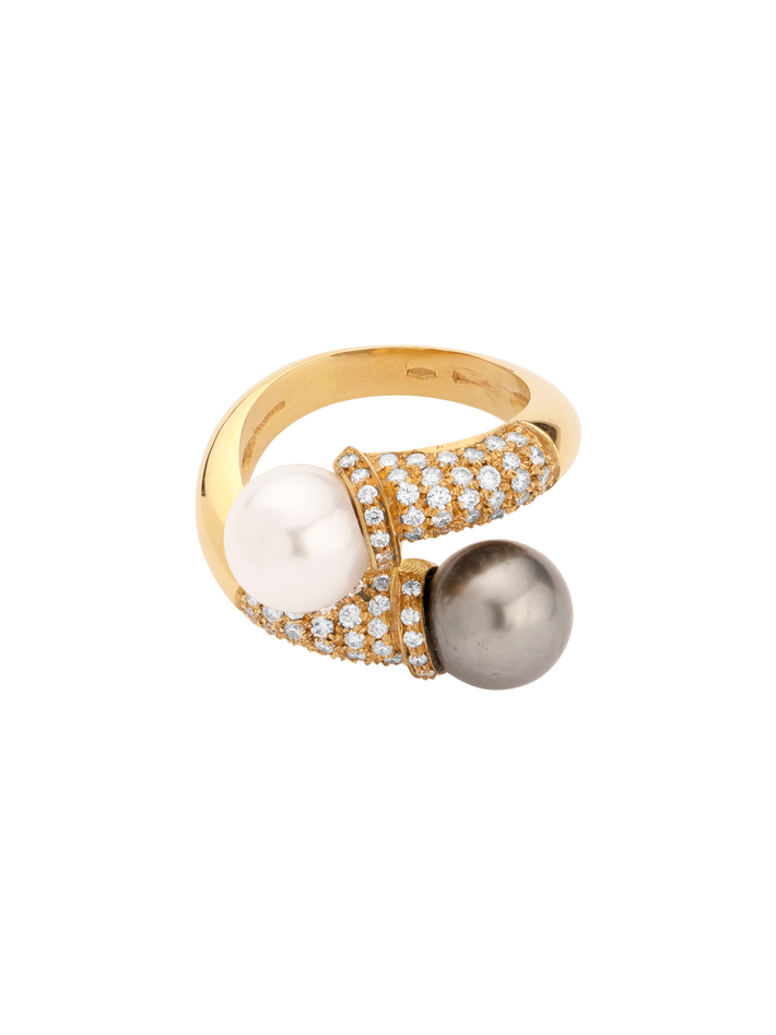 White and grey pearl with white diamonds surround ring