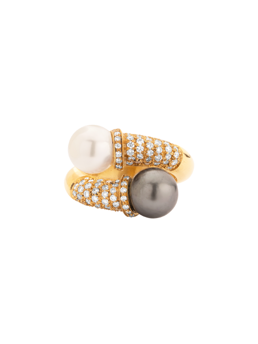 White and grey pearl with white diamonds surround ring photo