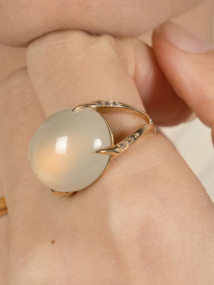 White moonstone and champagne diamond ring