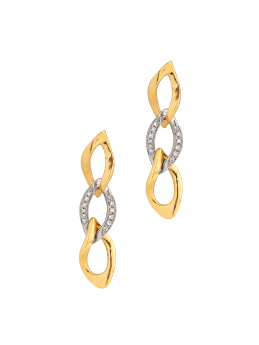 Chain drop yellow gold and white diamond earrings photo