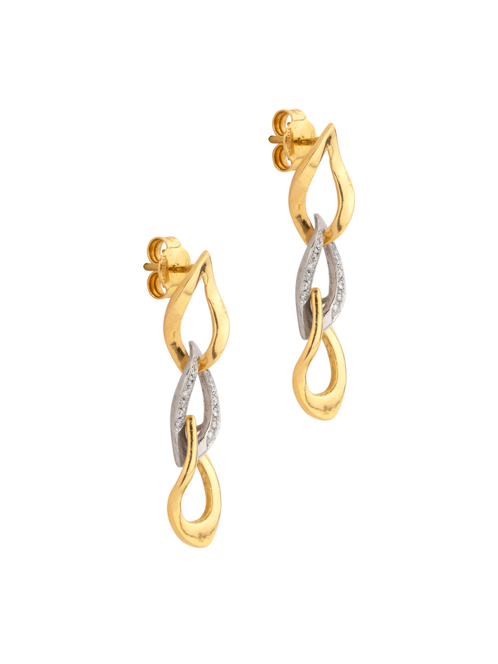Chain drop yellow gold and white diamond earrings