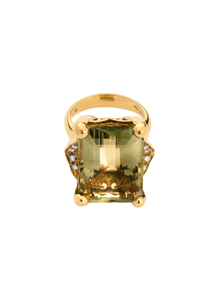 Prasiolite and white diamond cocktail ring