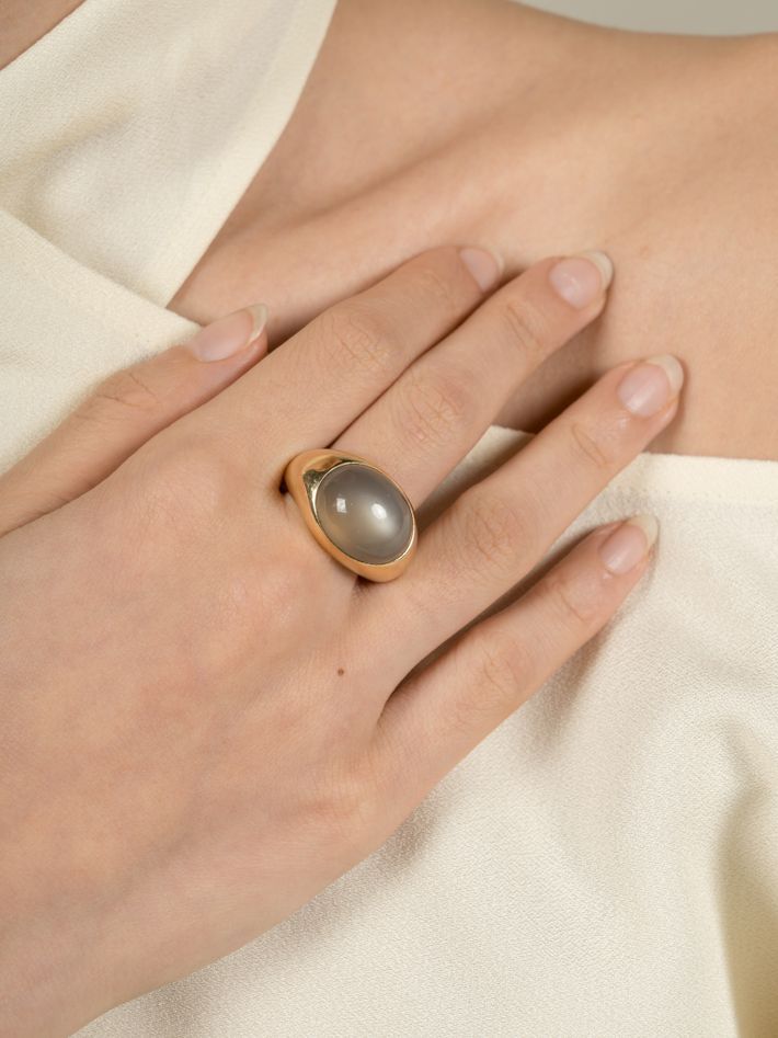 Grey moonstone signet style ring