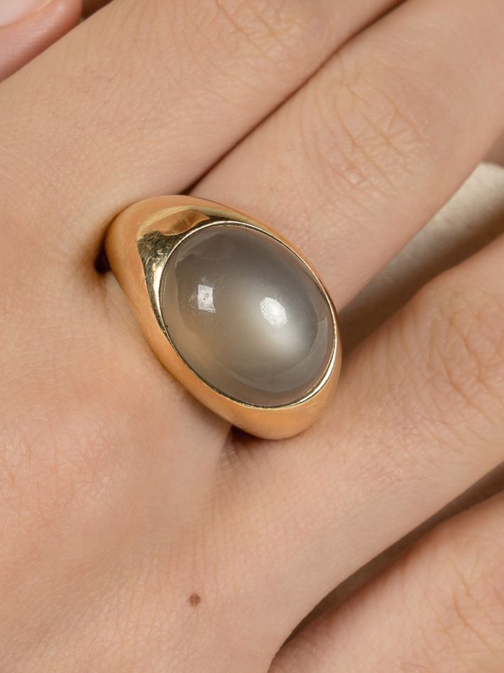 Grey moonstone signet style ring