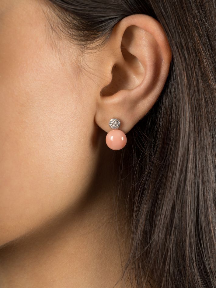 Pink coral and white diamond earrings