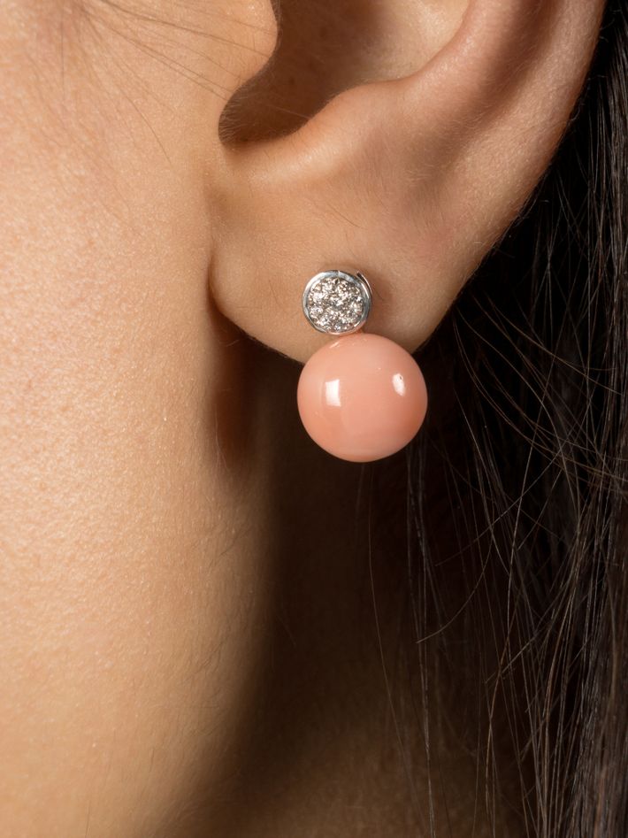 Pink coral and white diamond earrings
