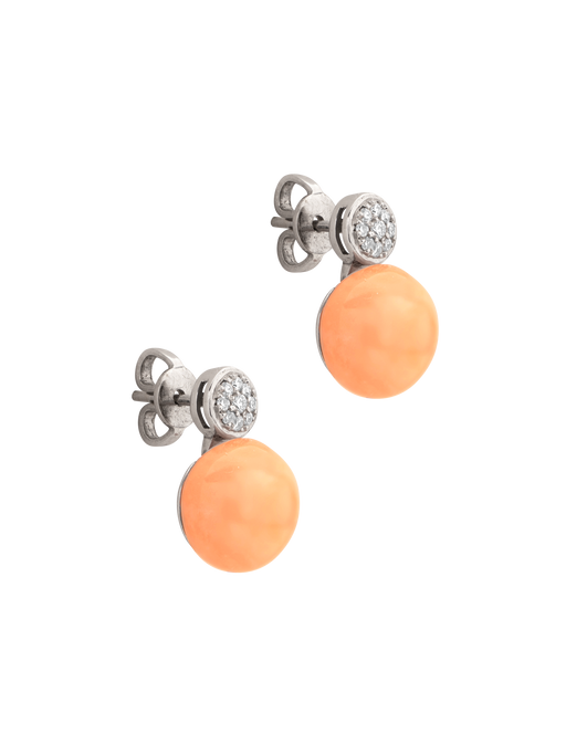 Pink coral and white diamond earrings photo
