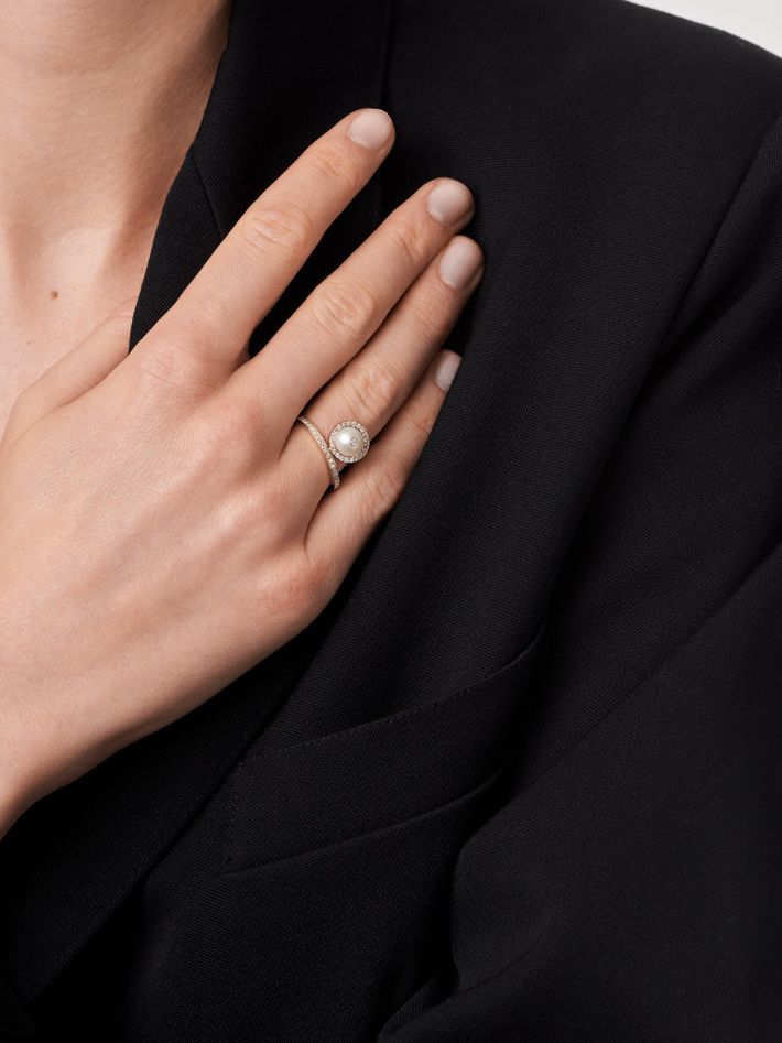 Pearl and diamond solitaire ring by Anissa Kermiche Finematter