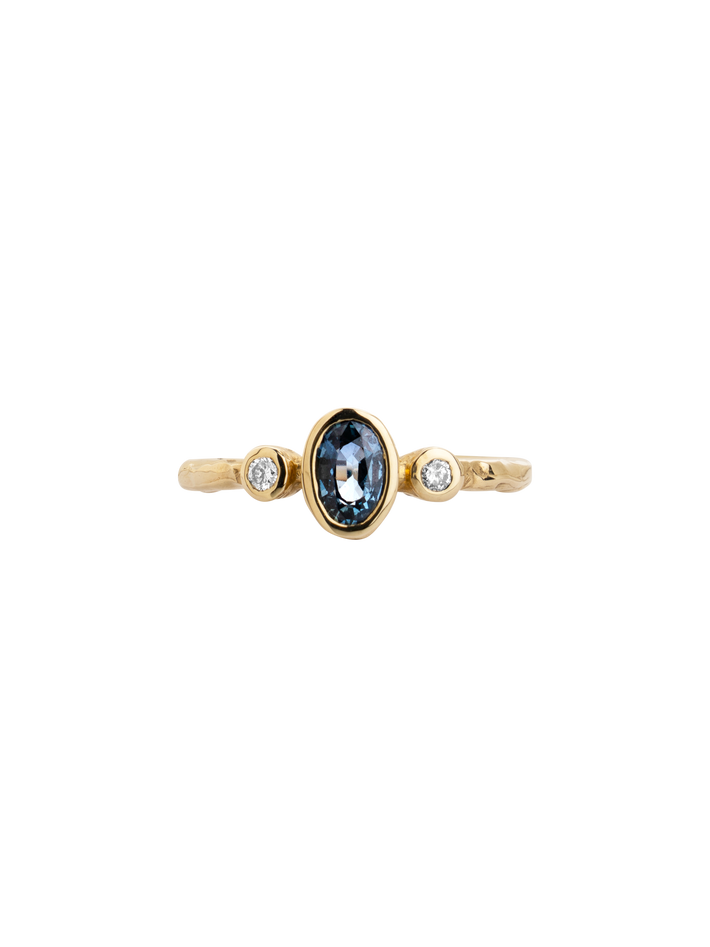 Cyra sapphire and diamond trilogy engagement ring