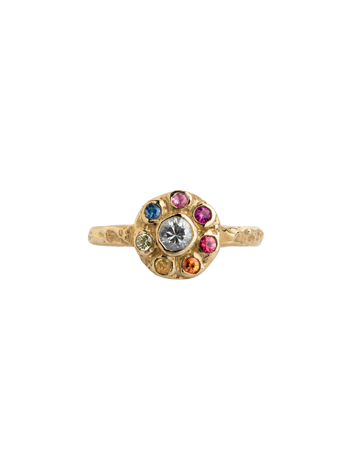 Iridiana rainbow sapphire halo engagement ring photo
