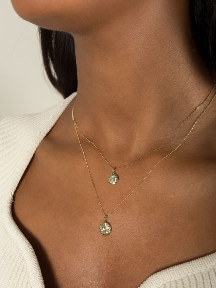 Organic diamond disk pendant necklace