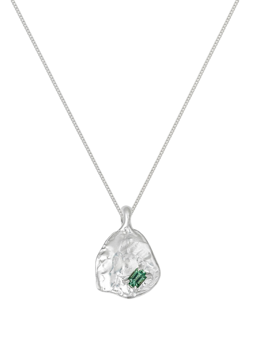 Freeform green sapphire large silver necklace photo