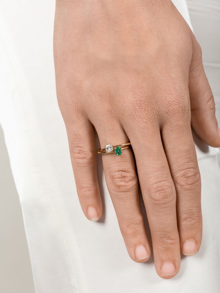 Emerald & asscher cut diamond ring