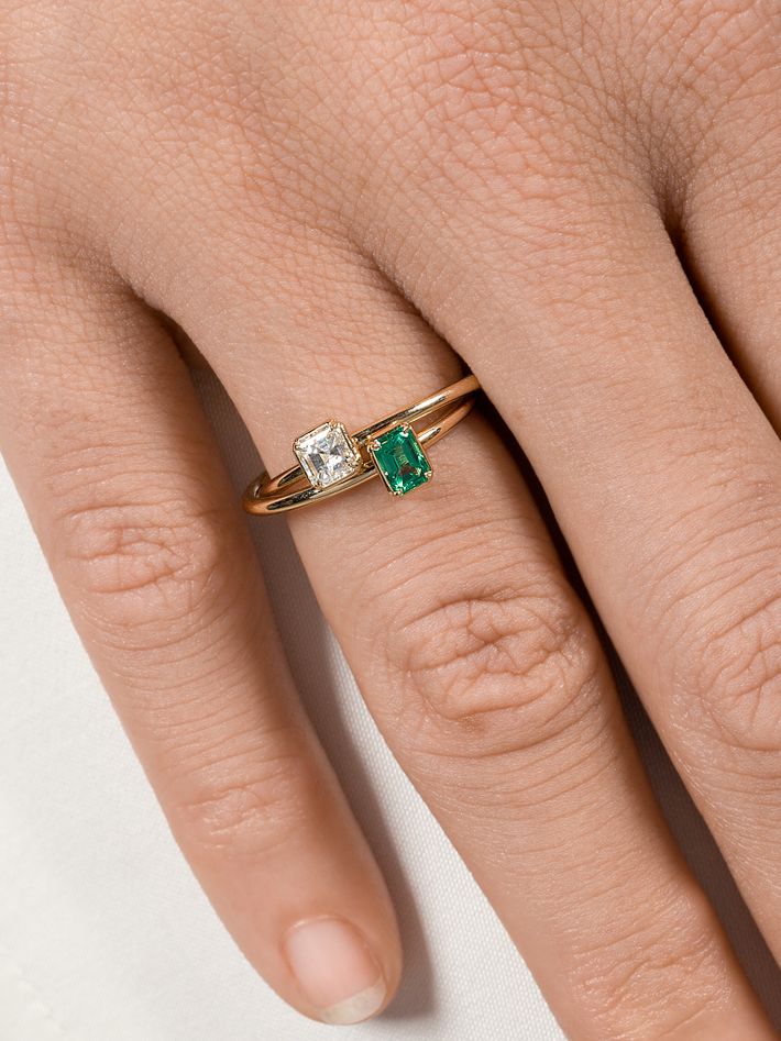 Emerald & asscher cut diamond ring