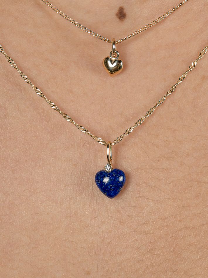 Carved Lapis Sweetheart Charm with 18" chain