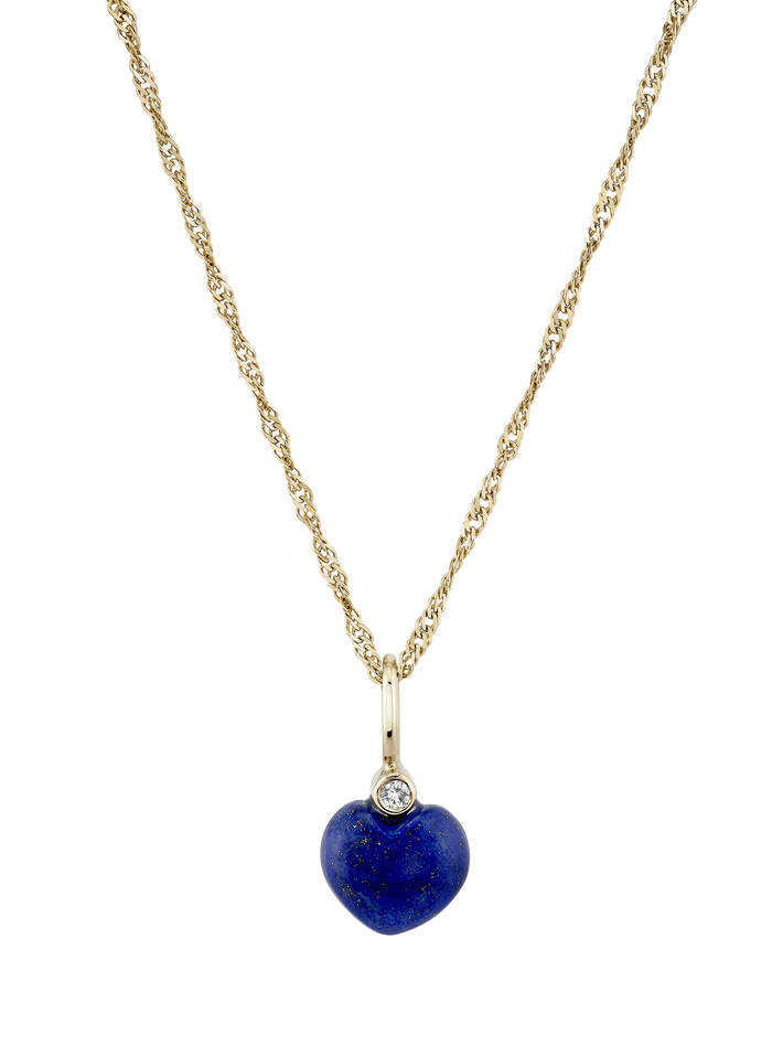 Carved Lapis Sweetheart Charm with 18" chain