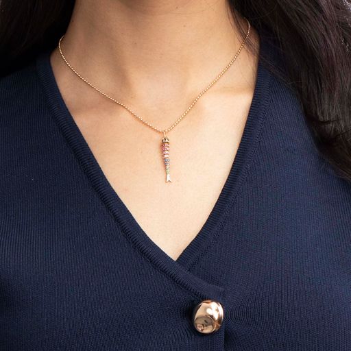 Kinetic Rainbow Poisson Pendant on beaded chain photo