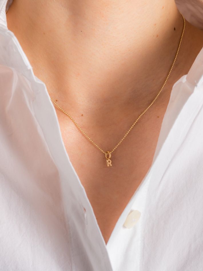 Mini helium initial charm necklace