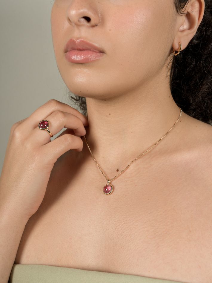 Pink city cabochon pendant with 16" chain