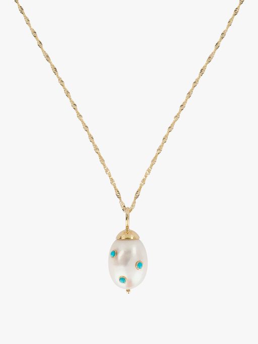 Baroque pearl and turquoise drop necklace photo