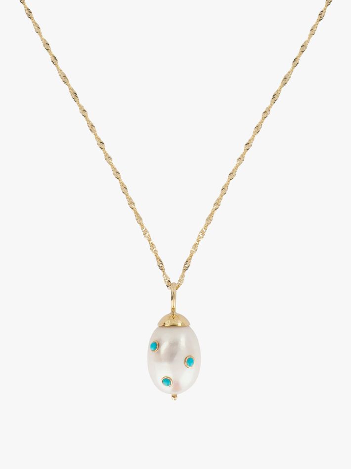 Baroque pearl and turquoise drop necklace