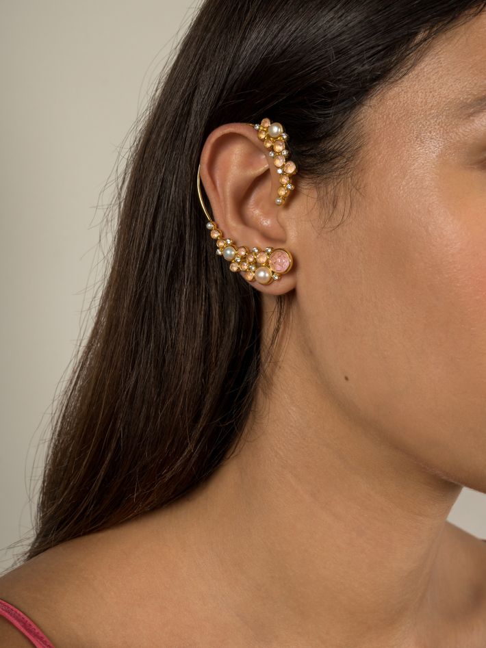 Rose quartz and pearl ear cuff earring
