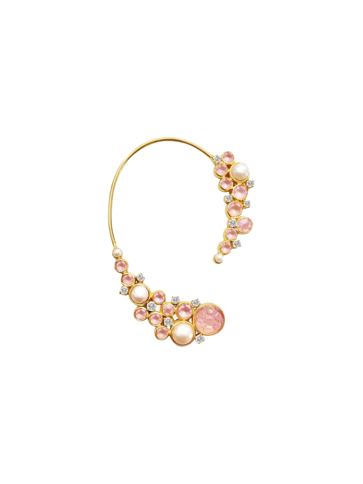 Rose quartz and pearl ear cuff earring