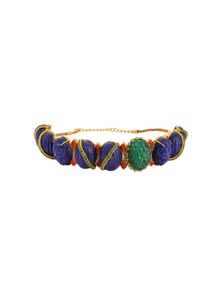 Lapis lazuli and emerald statement necklace