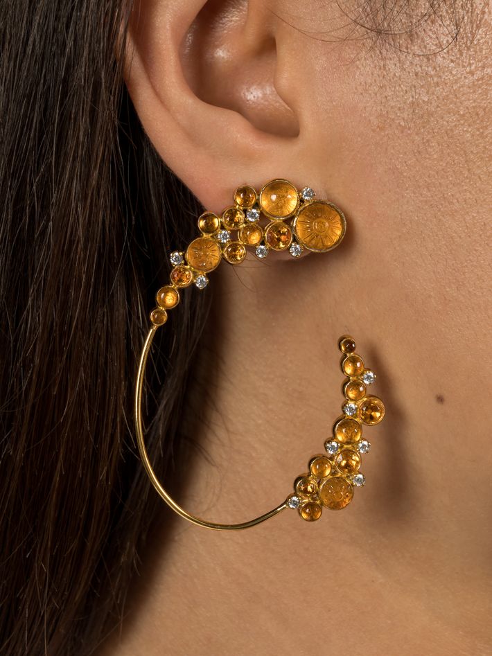 Citrine and diamond ear cuff earring
