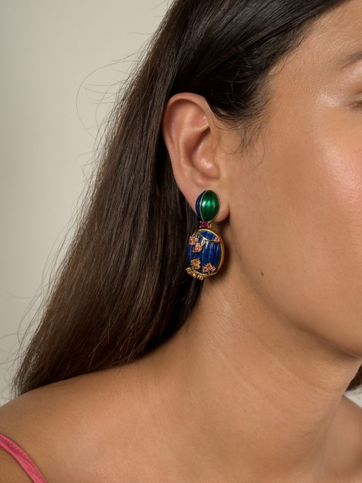 Malachite bougainvillea earrings