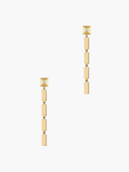 Gold bar and carre diamond staircase drop earrings photo