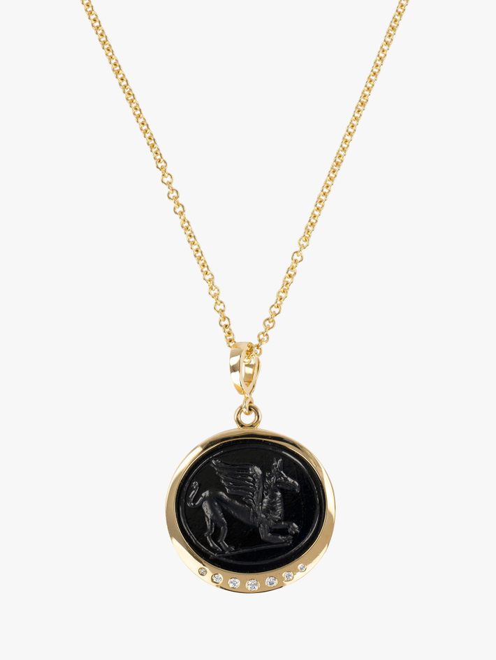 Griffin venetian black glass coin and diamond necklace