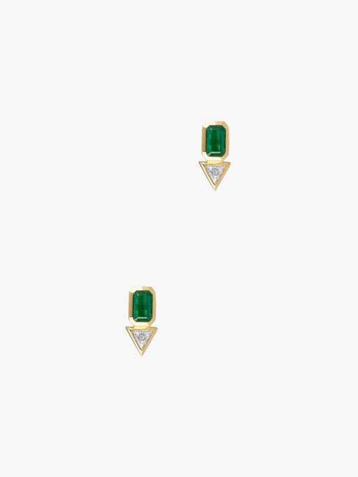 Emerald and trillion diamond studs photo