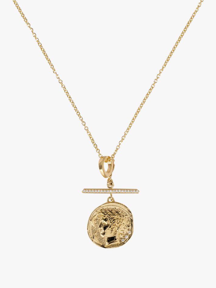 Goddess small pavé diamond bar coin necklace