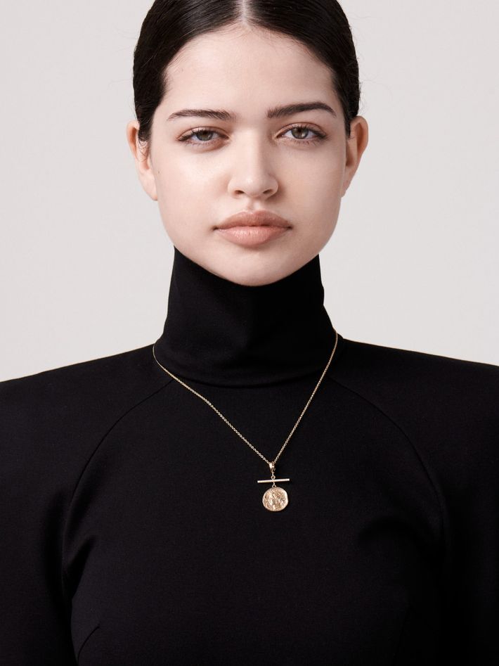 Goddess small pavé diamond bar coin necklace by ĀZLEE Finematter