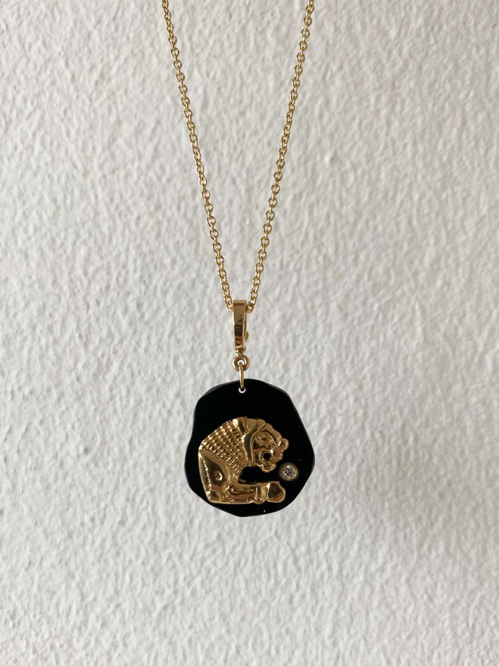 Lion black onyx amulet necklace