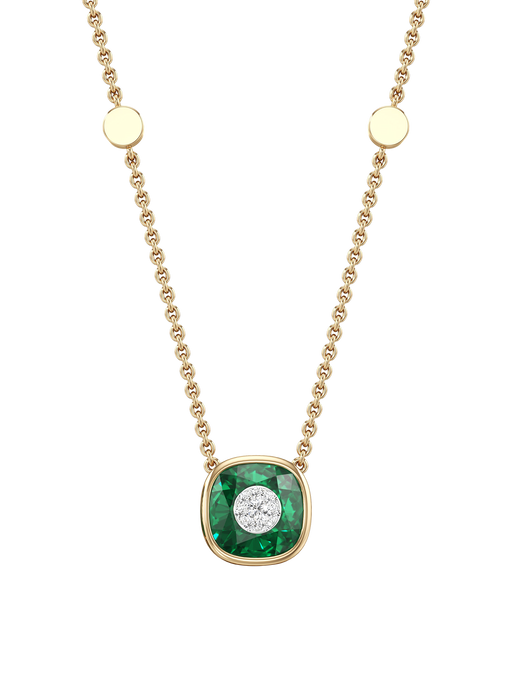 One collection 10mm cushion shape fusion emerald pendant with yellow gold bezel  photo