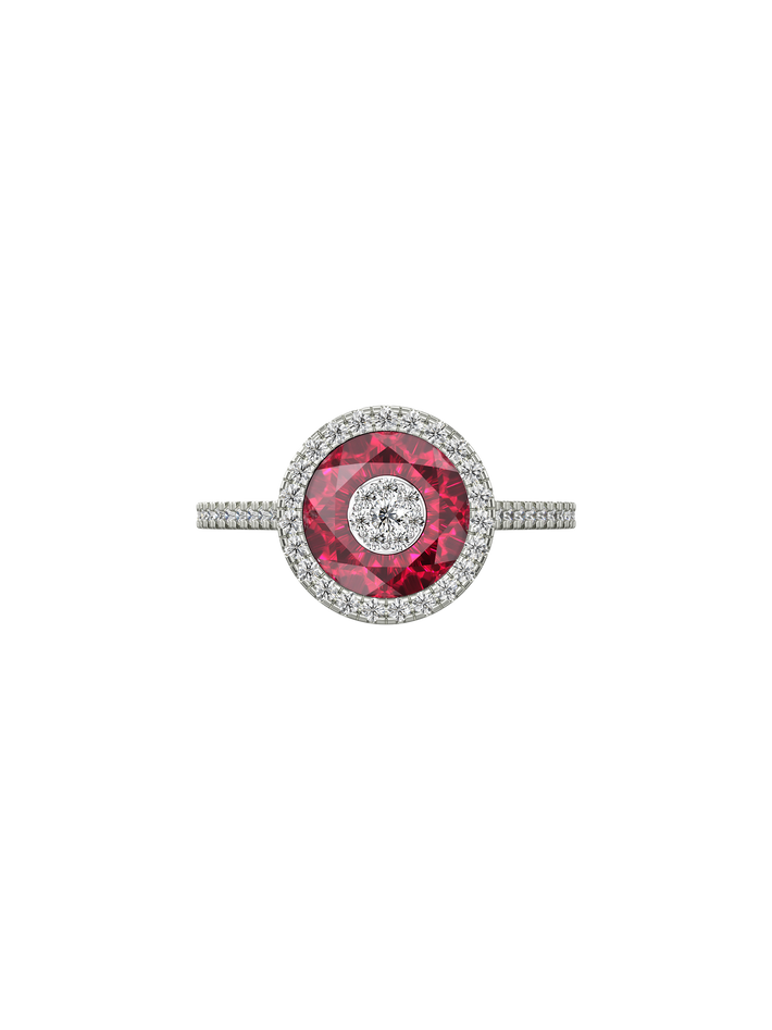 One collection 7mm fusion ruby diamond halo ring