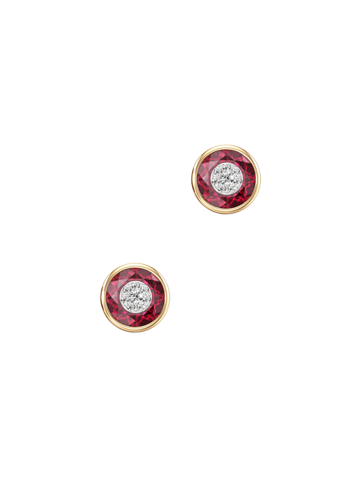 One collection 10mm fusion ruby  stud earrings with yellow gold bezel  photo