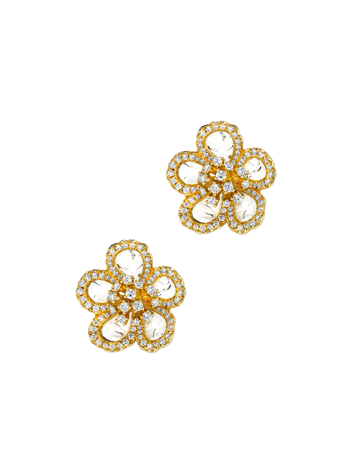 Grace collection flat diamonds flower stud earrings 