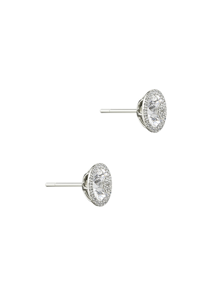 One collection 7mm white quartz diamond halo studs