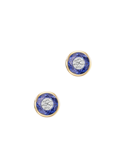 One collection 10mm fusion sapphire stud earrings with yellow gold bezel  photo