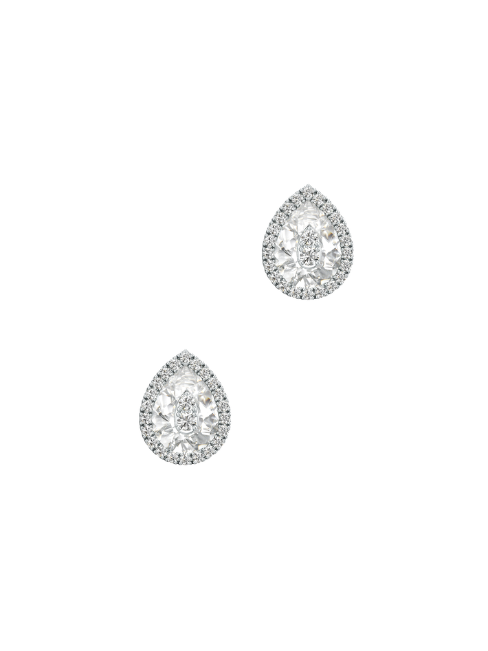 One collection mini pearshape white quartz diamond halo studs