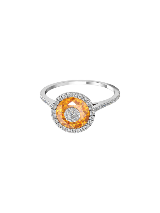 One collection 7mm citrine diamond halo ring photo