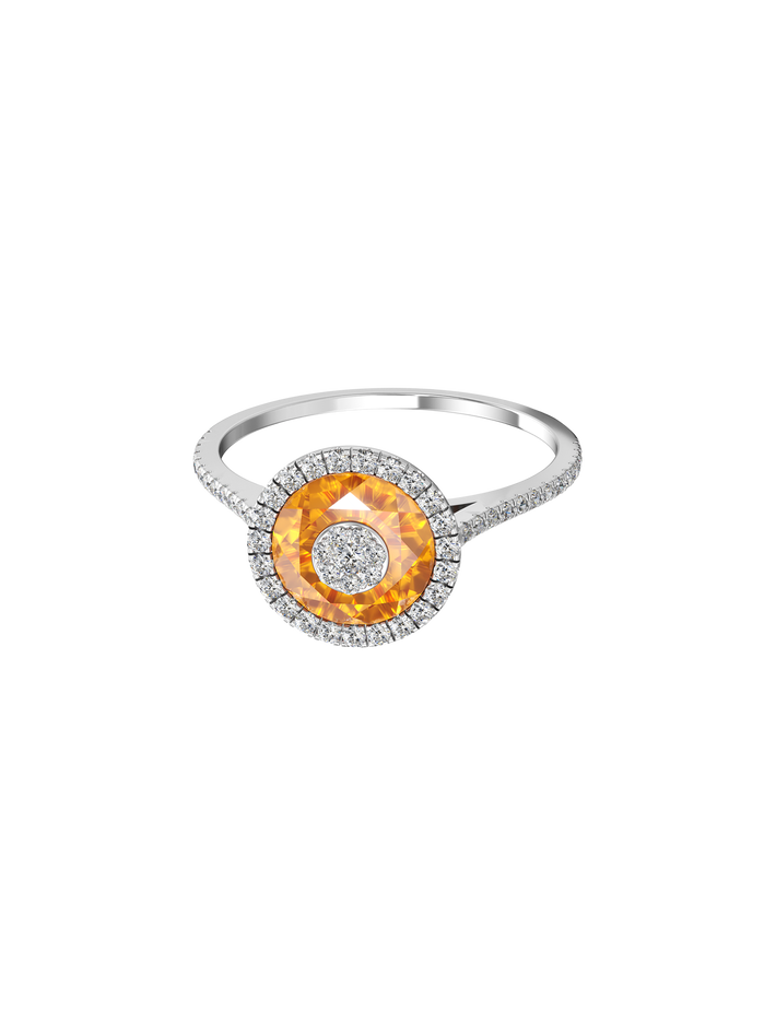 One collection 7mm citrine diamond halo ring