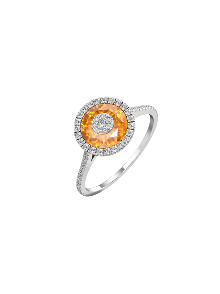 One collection 7mm citrine diamond halo ring