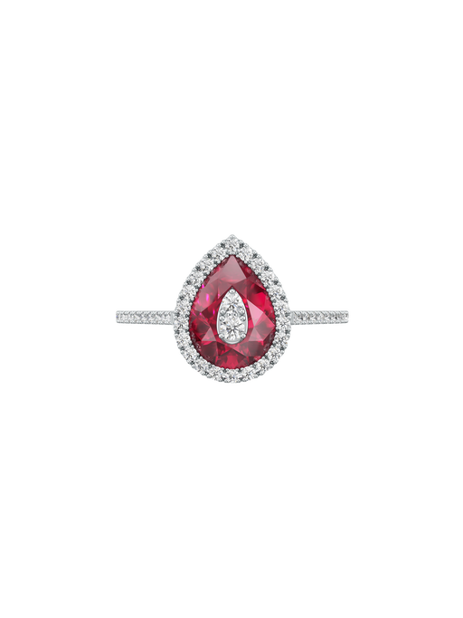 One collection mini pearshape ruby diamond halo ring photo