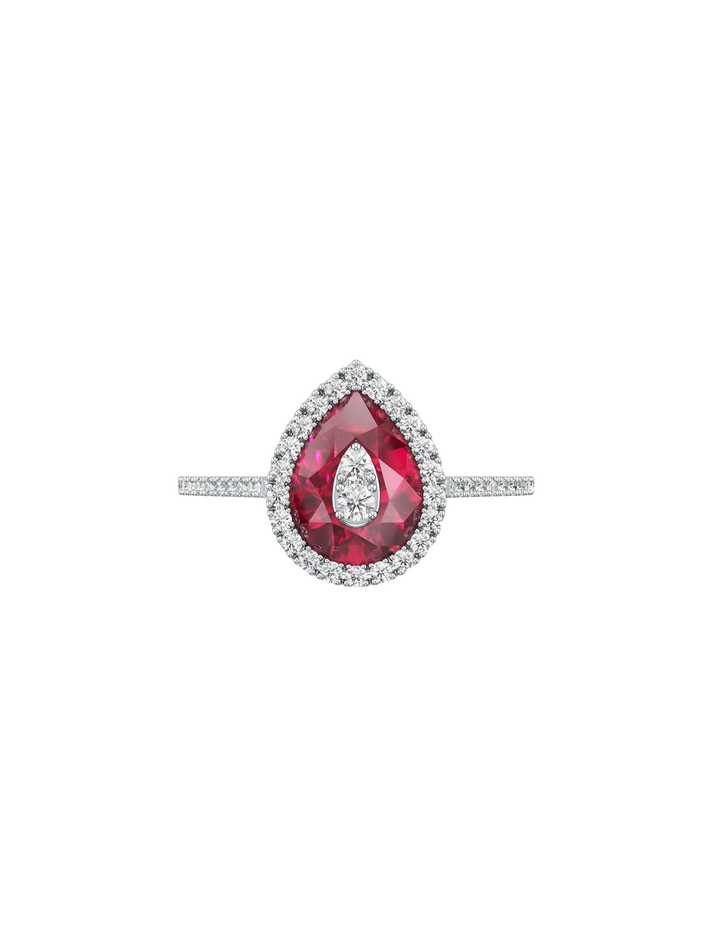 One collection mini pearshape ruby diamond halo ring